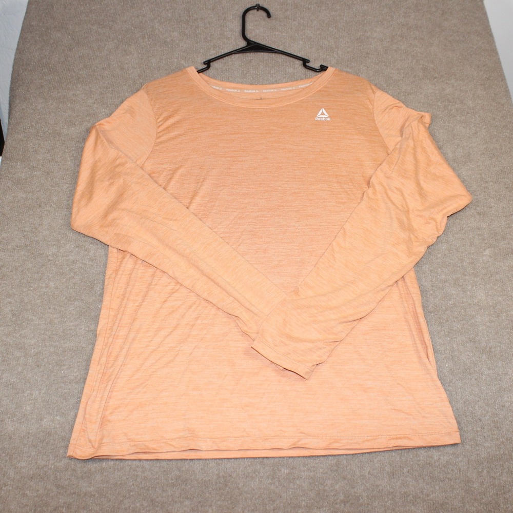 Reebok Womens XL Peach Heather Long Sleeve Activewear Training T-Shirt Logo